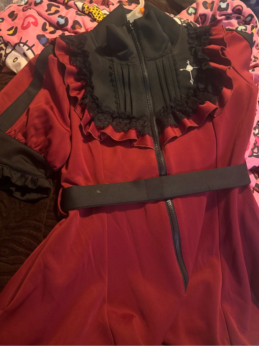 Dear my love jirai kei jersery dress red and black